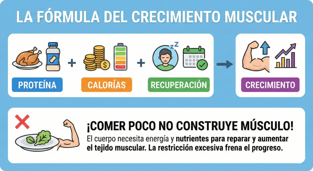 Fórmula del crecimiento muscular proteína calorías recuperación