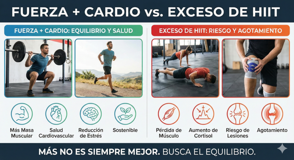 Fuerza y cardio vs exceso de hiit para masa muscular