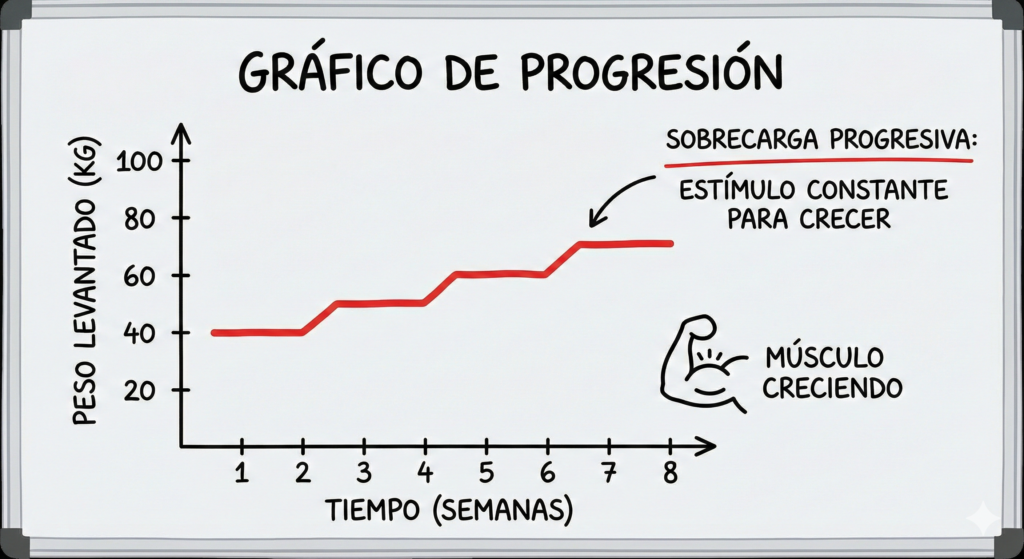 Gráfico de sobrecarga progresiva para ganar masa muscular
