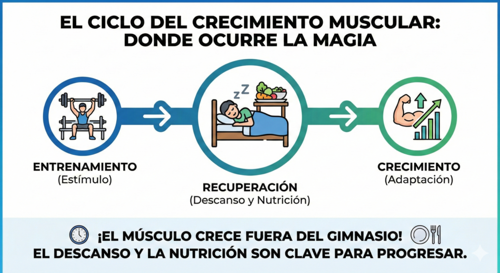 Ciclo del crecimiento muscular entrenamiento recuperación adaptación
