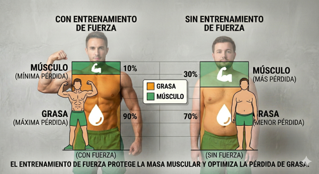 Comparación entre pérdida de grasa con entrenamiento de fuerza y sin fuerza