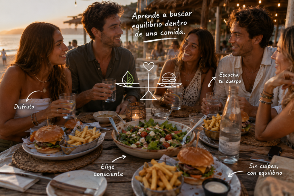 comida equilibrada amigos restaurante verano