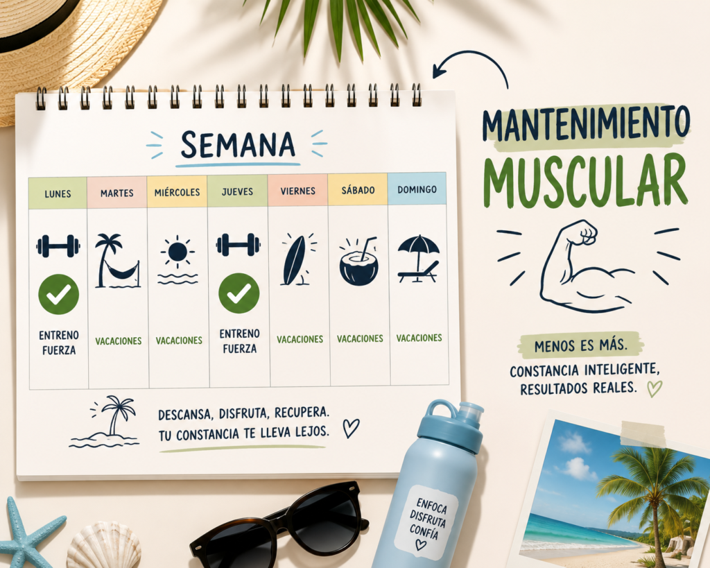 Calendario semanal con dos entrenamientos de fuerza para mantener masa muscular.